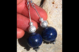 KapKa Design Huge Blue Lapis Lazuli and Silver Stardust Spheres Sterling Silver Earrings