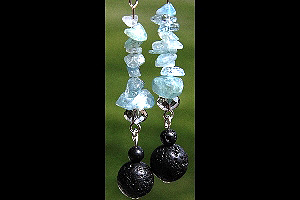 KapKa Design Genuine Aquamarine Gemstone and Black Lava Stone long Sterling Silver Earrings