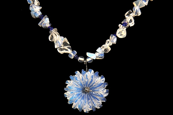 Delicate Opalite Flower with Cobalt Blue Crystals