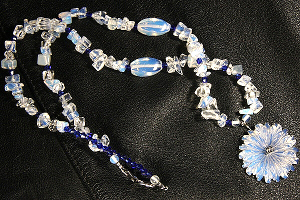 Delicate Opalite Flower with Cobalt Blue Crystals