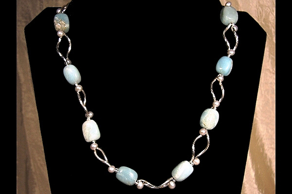 Amazonite Stones with Silver Pearls