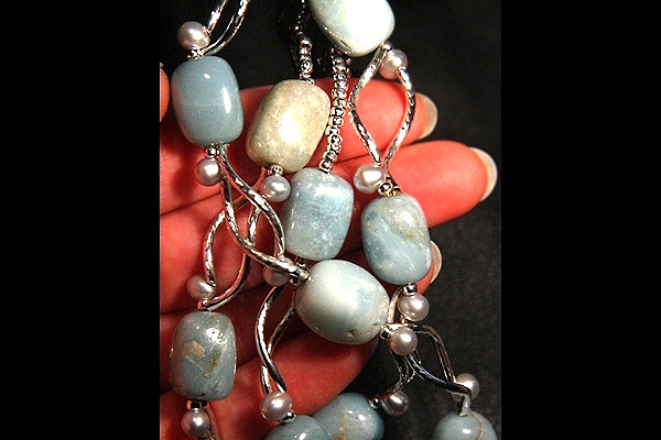 Amazonite Stones with Silver Pearls