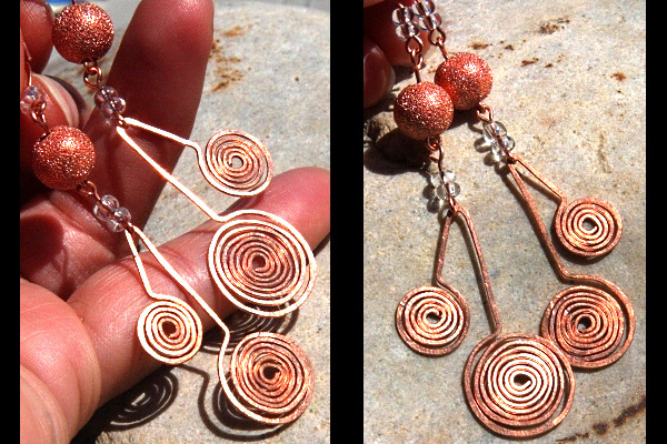 Goddess Handcrafted Copper Spiral Stardust Earrings