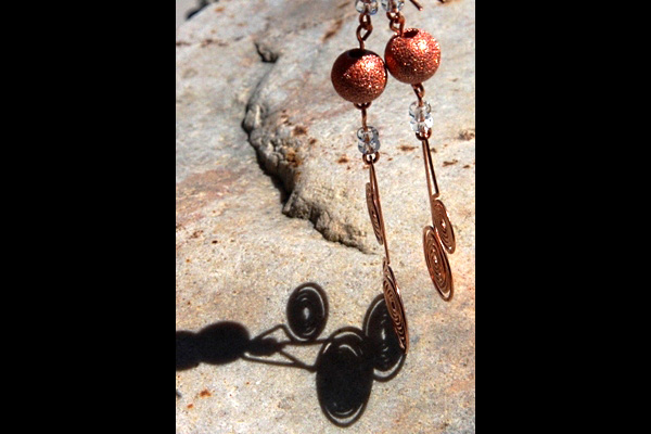 Goddess Handcrafted Copper Spiral Stardust Earrings