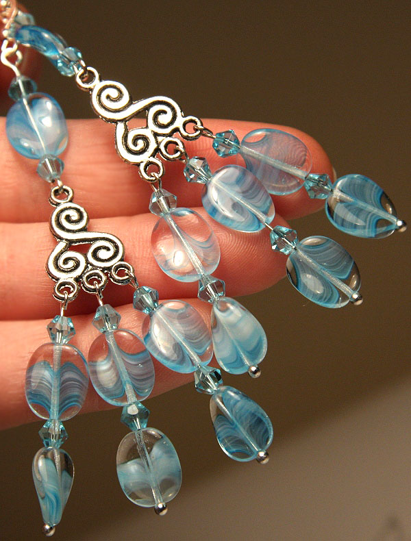 Aqua Blue Wave Chandelier Earrings