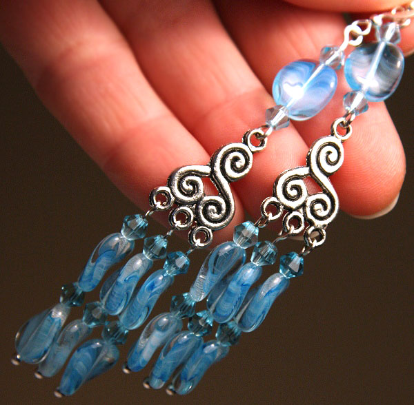 Aqua Blue Wave Chandelier Earrings