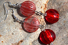 Delicate Carved Watermelon Quartz and Bright Red Lampwork Glass Necklace