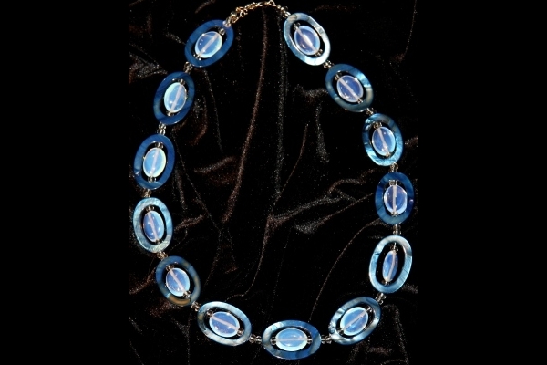 Opalite and Royal Blue Mother of Pearl Gemstone Necklace