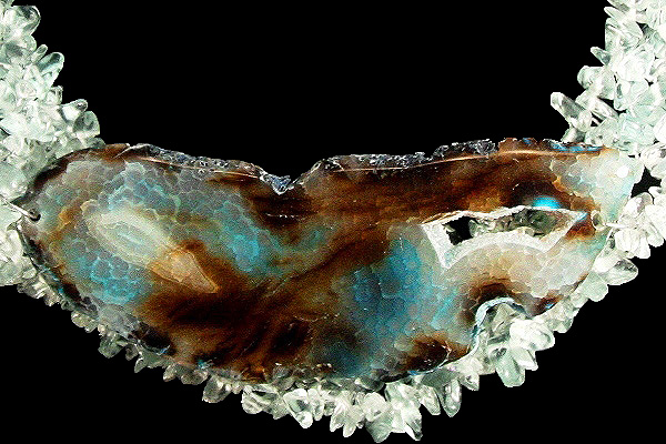 Intense Dragon Vein Agate Nested in Brazilian Aquamarine Crystals