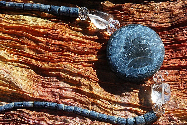 Genuine Blue Coral Necklace with Huge Frosted Blue Agate and Clear Rock Quartz