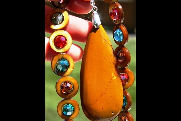 Golden Jasper and Mother of Pearl with Colorful Swarovski Jewel Necklace
