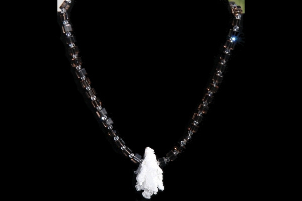 Smoky Quartz Necklace with an Extraordinary Calcite Crystal Cluster