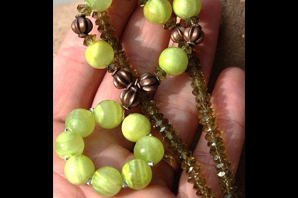 Peridot Gemstone Necklace with Apple Green Banded Agate