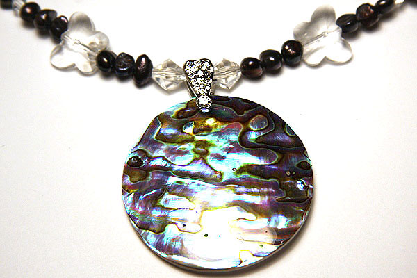 Paua Abalone and Black Peacock Pearl Necklace