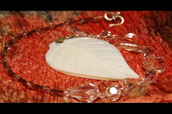 Light Pink Crystals with a Large Carved Seashell Leaf Suncatcher