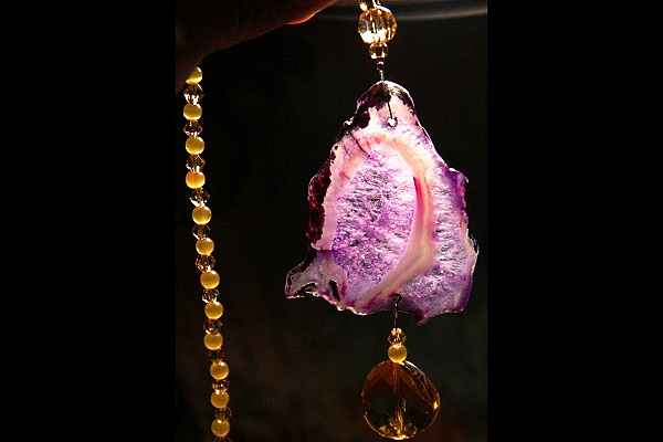 Gorgeous Purple Agate and Golden Crystals Combo Suncatcher