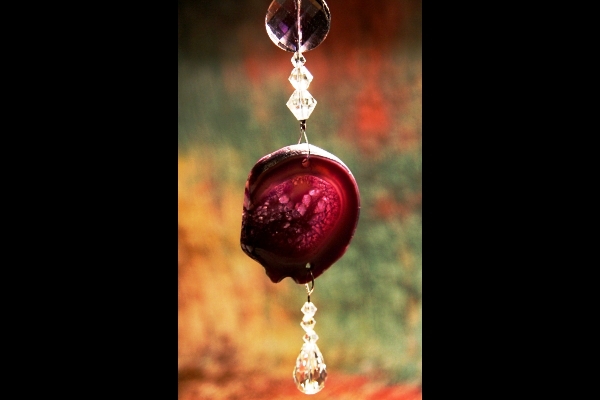 Purple Agate with Clear Crystal Drop Suncatcher