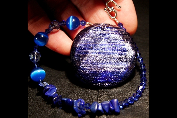 Cobalt Blue Sandstone with Lapis Lazuli and Cat`s Eye Suncatcher
