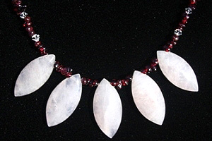 KapKa Design Tiny Genuine Red Garnet and Clear Swarovski Necklace with Rose Quartz Pendants