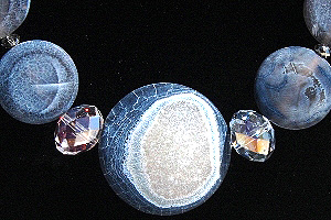 KapKa Design frosted blue agate gemstone disc necklace with enormous Swarovski crystal rondelles