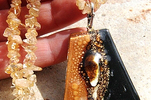 KapKa Design Citrine Quartz Necklace with Caramel Fused Glass