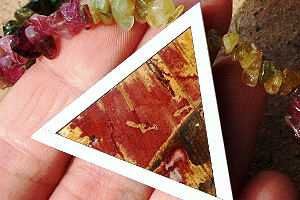 Picture Jasper Intarsia Triangle Pendant Genuine Tourmaline Gemstone