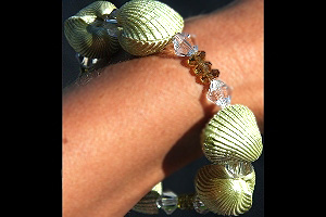 KapKa Design Natural Pearlescent Shell and Olive Green Peridot Bracelet