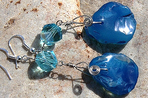 KapKa Design Chunky Rough Aqua Blue Agate Stone and Swarovski Crystal Sterling Silver Wrapped Earrings