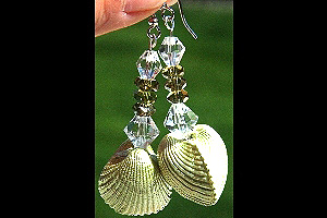 KapKa Design Fascinating natural pearlescent shell and olive green peridot with Swarovski Crystal Sterling Silver Earrings