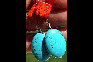 KapKa Design Stunning Bright Red and Natural Blue Turquoise Gemstone Sterling Silver Earrings