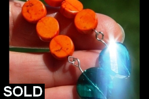 KapKa Design Rich Orange Turquoise and Persian Green Swarovski Crystal Sterling Silver Earrings