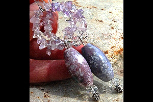 KapKa Design Light Purple Amethyst Crystal Circle and Purple Jasper Sterling Silver Earrings