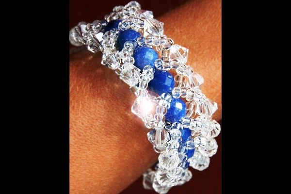 Intricately Weaved Blue Sapphire and Swarovski Crystal Bracelet