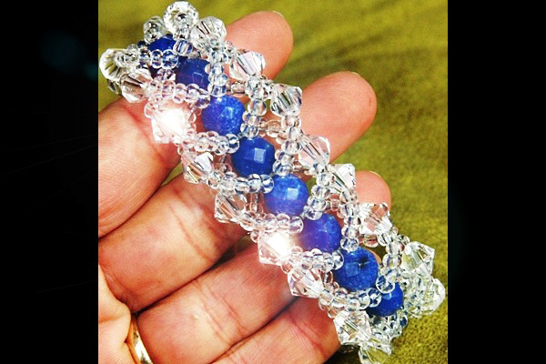 Intricately Weaved Blue Sapphire and Swarovski Crystal Bracelet