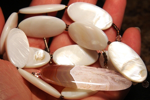 Agate Crystal Landscape and Natural Mother of Pearl Necklace