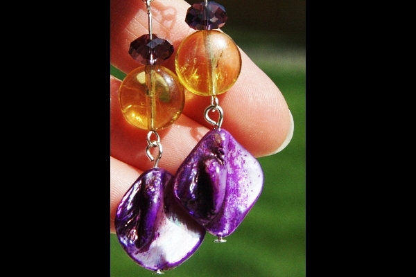 Citrine with Purple Mother of Pearl Sterling Silver Earrings