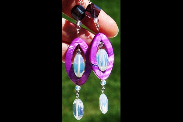 Bright Purple Mother of Pearl with Opalite and Amethyst Swarovski Crystal 