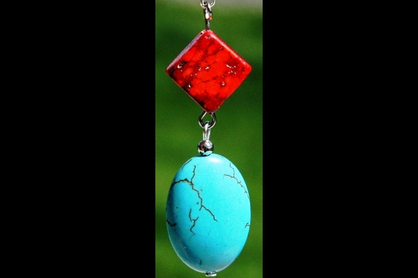 Stunning Bright Red and Natural Blue Turquoise Gemstone Sterling Silver Earrings