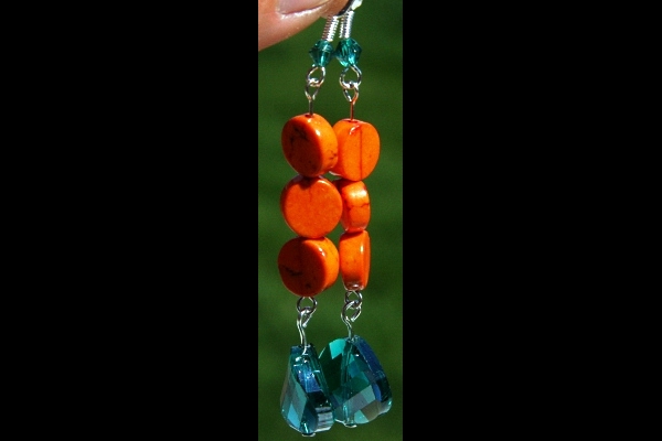 Rich Orange Turquoise and Persian Green Swarovski Crystal Sterling Earrings