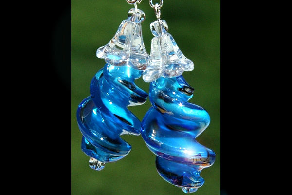 Brilliant Azure Blue Lampwork Glass Swirl Sterling Silver Earrings
