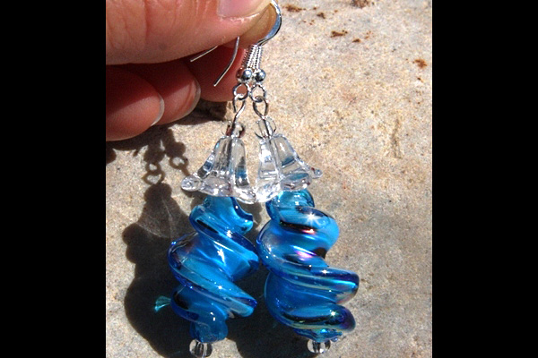 Brilliant Azure Blue Lampwork Glass Swirl Sterling Silver Earrings