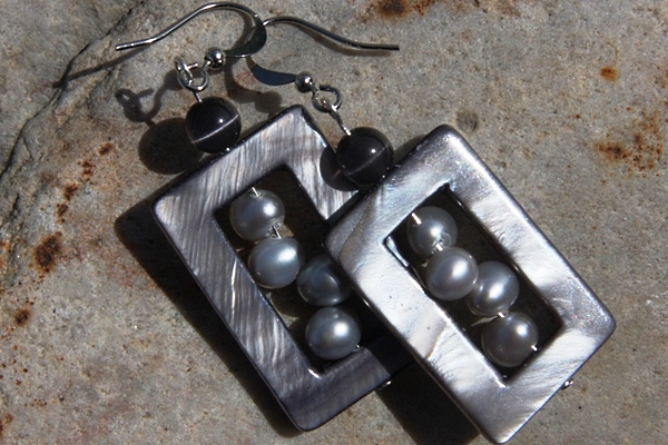 Contemporary Silver Perl Sterling Silver Earrings