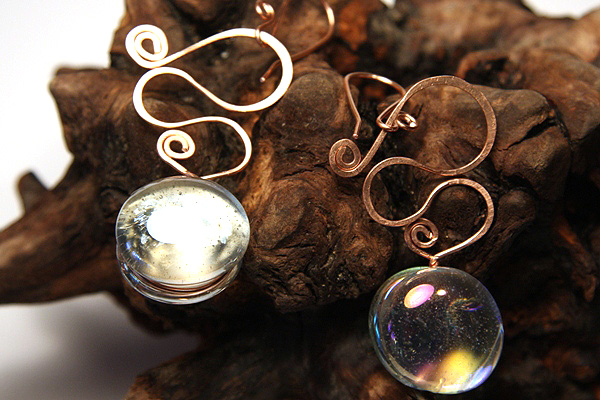 Brigitte Earrings - Raw Copper and Glass Bubbly Bubble