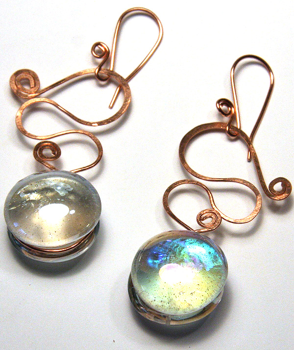 Brigitte Earrings - Raw Copper and Glass Bubbly Bubble