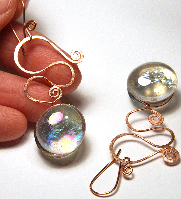 Brigitte Earrings - Raw Copper and Glass Bubbly Bubble