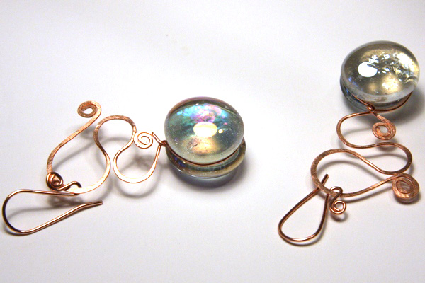 Brigitte Earrings - Raw Copper and Glass Bubbly Bubble