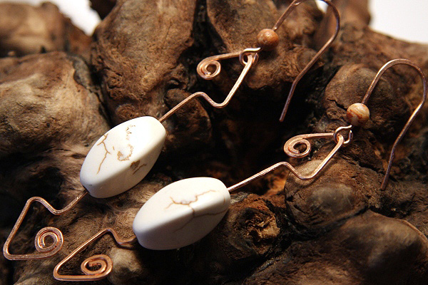 Leondra Earrings - Raw White Howlite Turquoise Forged Copper