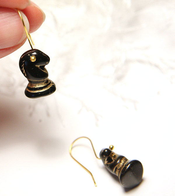 Black and Gold Chess Horse Earrings
