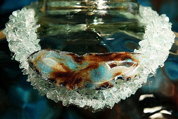 Intense Dragon Vein Agate Nested in Brazilian Aquamarine Crystals