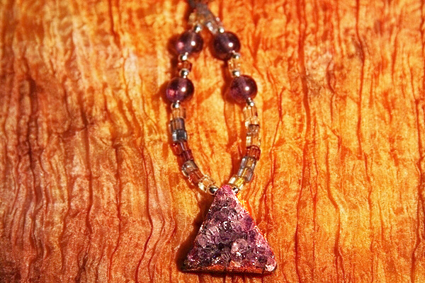 Rough Amethyst Crystal on Faceted Bohemian Art Glass Necklace